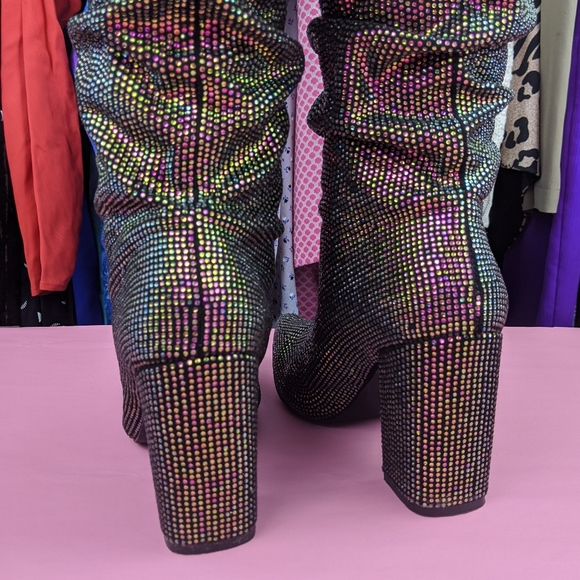 Rainbow rhinestone slouchy high heel boots - Picture 5 of 7